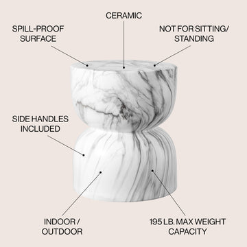 Varavara 14.75" Contemporary Modern Marble Glaze Drum Indoor/Outdoor Garden Stool - JONATHAN Y